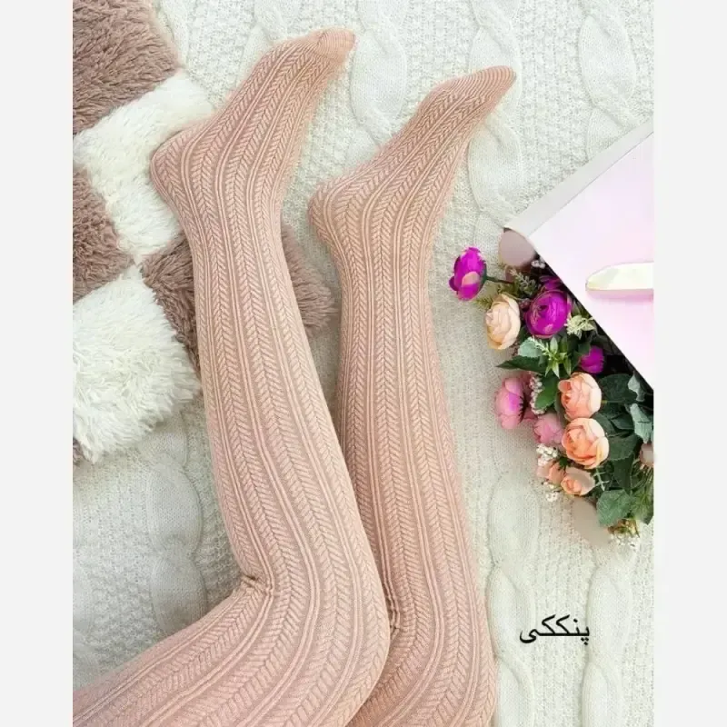 جوراب شلواری بافت ریز زنانه فری سایز مشکی کرم نسکافه