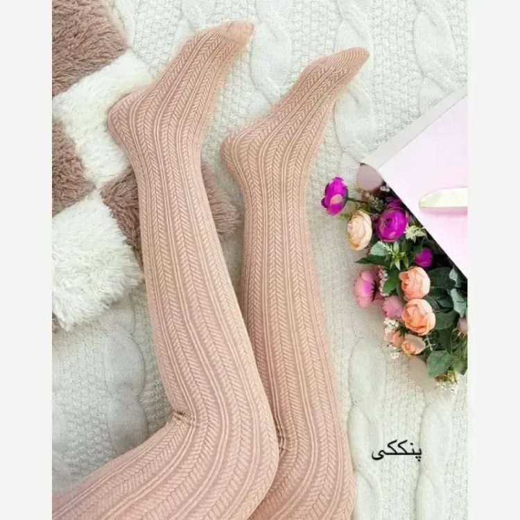 جوراب شلواری بافت ریز زنانه فری سایز مشکی کرم نسکافه