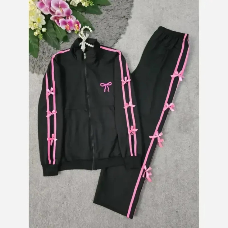 ست سویشرت شلوار زنانه پاتریک رنگ مشکی جنس دورس سه نخ سایز فری سایز