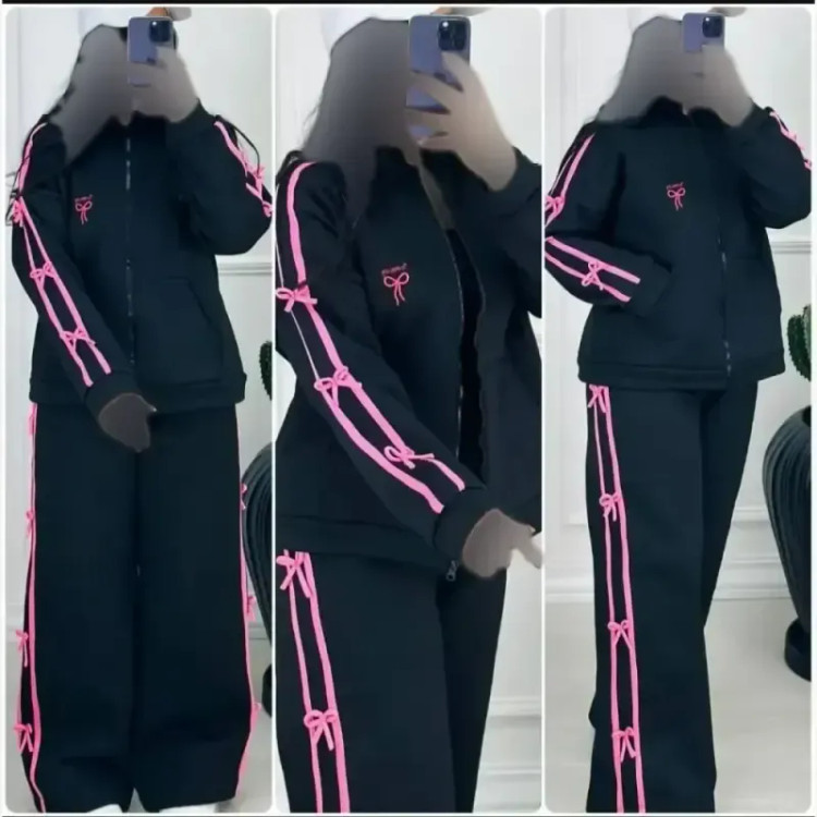 ست سویشرت شلوار زنانه پاتریک رنگ مشکی جنس دورس سه نخ سایز فری سایز