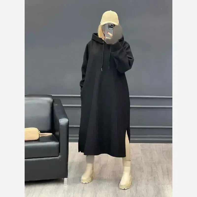 هودی زنانه مدل لندو دورس تو کرکی ضخیم کلاه دار رنگ مشکی سایز فری 38 تا 46