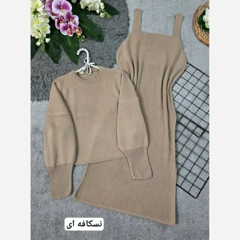ست دو تیکه سارافون و رویی بافت با کیفیت فری سایز 36 تا 46