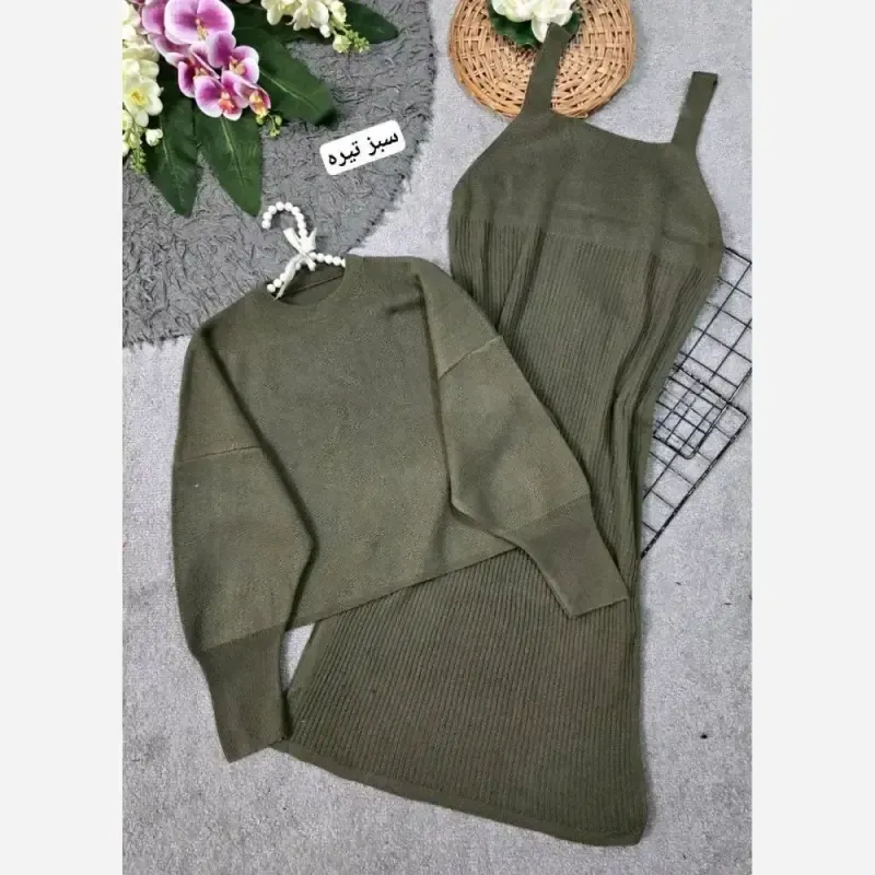 ست دو تیکه سارافون و رویی بافت با کیفیت فری سایز 36 تا 46