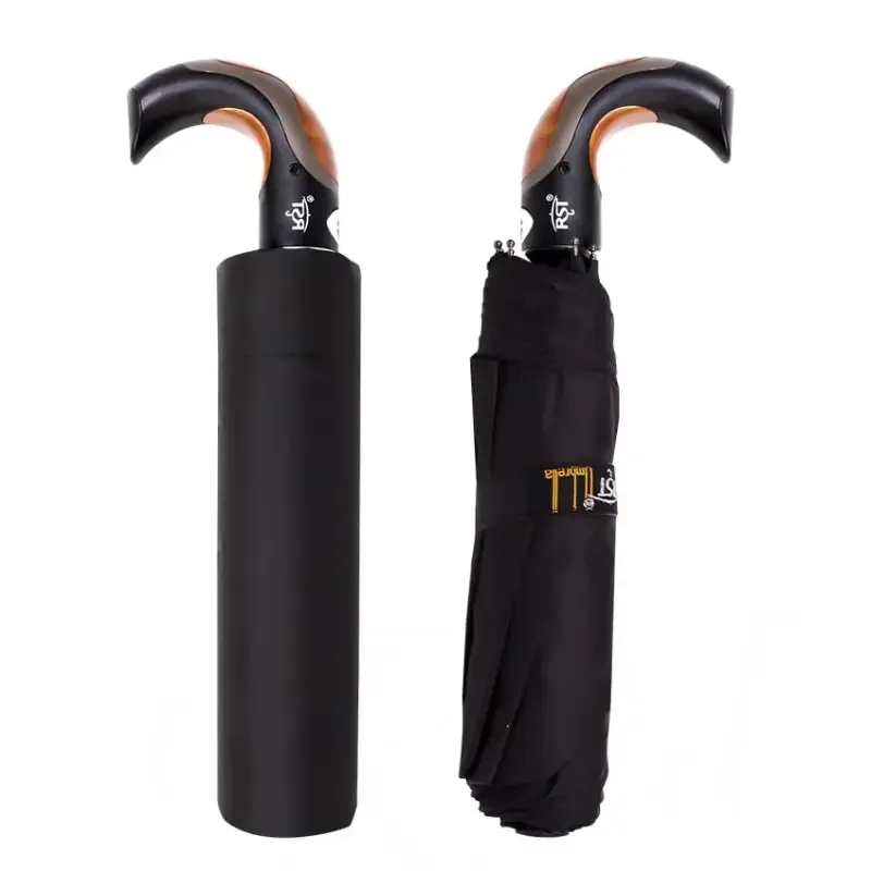 چتر اتوماتیک RST لوکس دسته عصایی پارچه نانو ضد آب فنر تقویت شده مشکی بزرگسالان