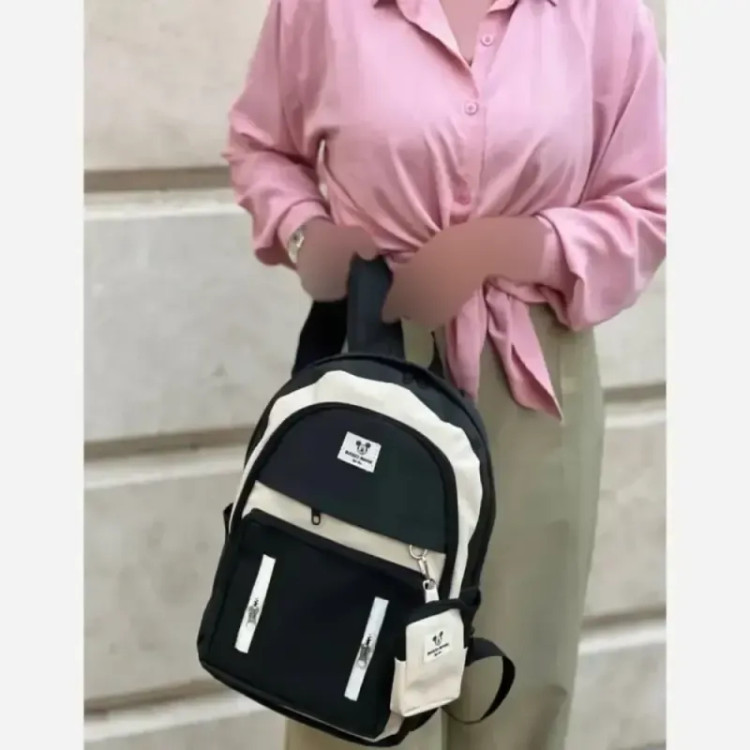 کوله پشتی زرین جنس دیبا ضد آب سه زیپ رنگ مشکی کرم