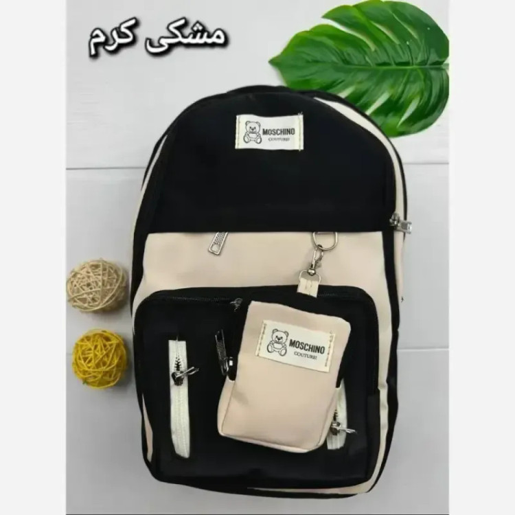 کوله پشتی زرین جنس دیبا ضد آب سه زیپ رنگ مشکی کرم