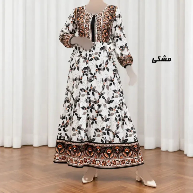 پیراهن ساحلی زنانه حاشیه دار برگ فری سایز نخی کمربنددار