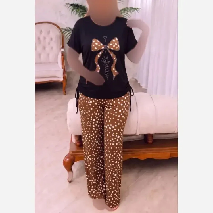 بلوز و شلوار زنانه طرح آهو ویسکوز الیزه کش سایز بزرگ فری سایز