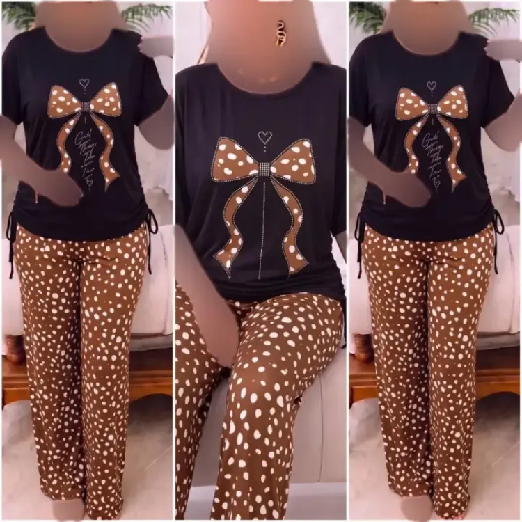 بلوز و شلوار زنانه طرح آهو ویسکوز الیزه کش سایز بزرگ فری سایز