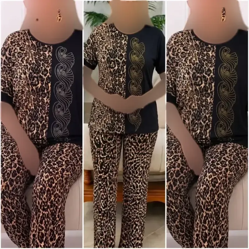 ست لباس راحتی نگار فلامنت گیاهی نگین دار فری سایز 36 تا 50