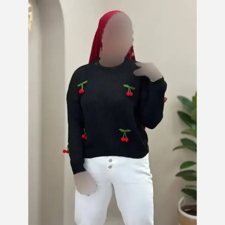 بافت زنانه مدل آلبالو رنگ مشکی فری سایز
