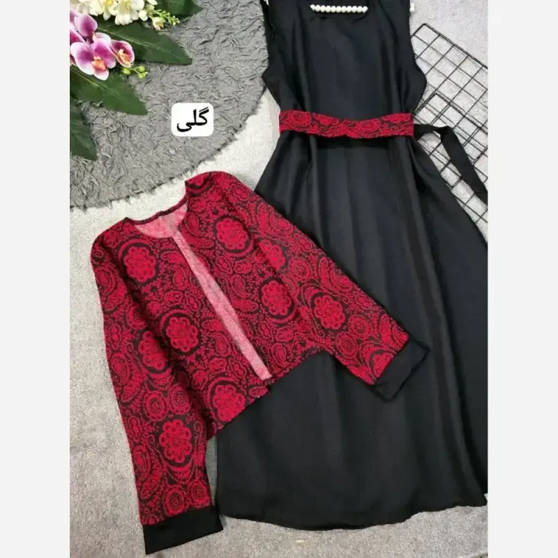 ست کت و سارافون مدل ترنج جنس کت تافته و سارافون کرپ اندونزی فری سایز